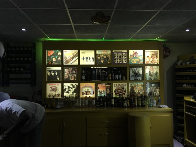 Beatles albums behind the bar at Submarino. 