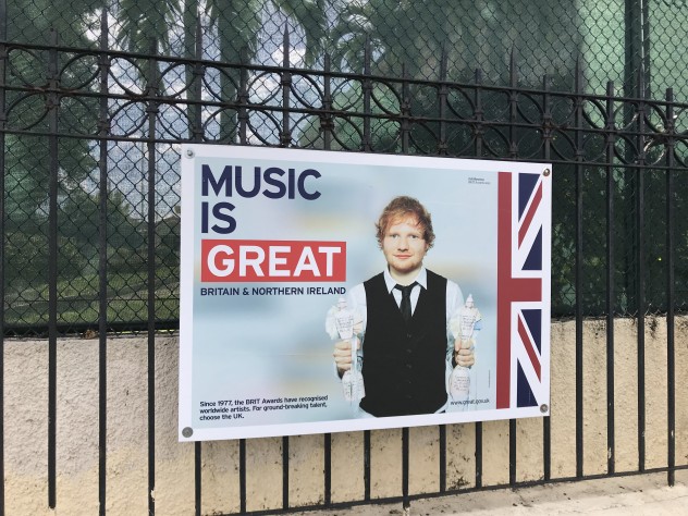 Posters outside the British Embassy in Miramar.